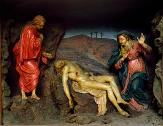 Krisztus halálának siratása. Gaetano Giulio Zumbo iskolájának szoborcsoportja. A 17. század vége és a 18. század eleje. Firenze, Museo Nazionale del Bargello
