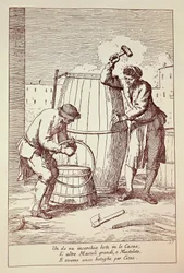 Coopers munka közben, Gaetano Gherardo Zompini (1700-1778) metszete a Velencei város mindennapi életének művészetéből, Olaszországból