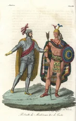 Hernan Cortes találkozása Montezuma II-vel 1519-ben