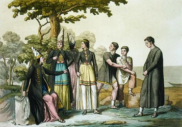 Emberek Izlandon (színes gravírozás)