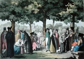 A barcelonai Ramblas, Jules Ferrario „Le Costume Ancien et Moderne” című művéből, 1820 körül (színes litó)