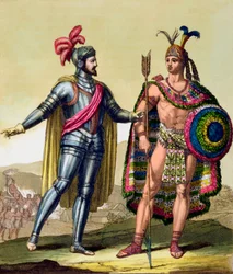 Hernando Cortes és Montezuma II találkozása, Mexikó, 1519 c1820-1839