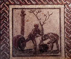 Gallo római művészet: rusztikus naptárt ábrázoló mozaikburkolat. Jar pusztító jelenet. 2. vége, 3. század eleje JC után. Saint-Romain-en-Galból (Rhone). Saint Germain en Laye, Nemzeti Régészeti Múzeum