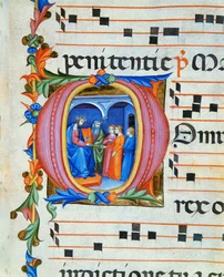 6. jegyzetben szereplő antiphonárium, a kórus által a mise alatt énekelt énekeket tartalmazó könyv (pergamen).