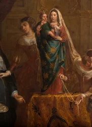 Plébániatemplom (Eglise Saint-Brice). Paintin "Izabella spanyol főherceg ékszereit ajándékozza a hallei Saint-Martin bazilikának". Gaspar de Crayer.