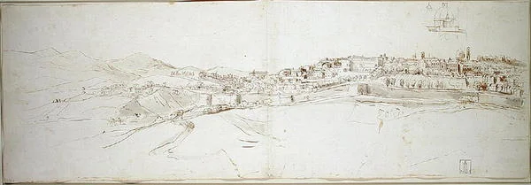 Urbino kilátása a Colle di San Donato felől (kréta papíron)