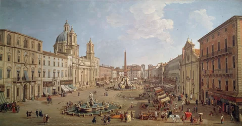 Kilátás a Piazza Navonára, Gaspar van Wittel vagy Gaspare Vanvitelli (1652 vagy 1653-1736) festménye, olaj, vászon, Olaszország