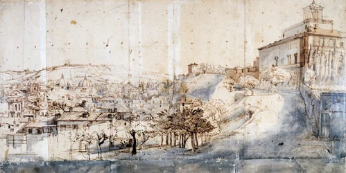 Villa Medici Rómában (ceruza és akvarell papíron)