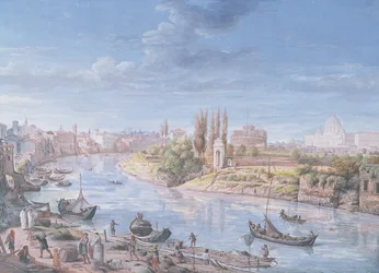 Róma kilátása a távolban a Szent Péter-templommal és a Castel Sant