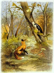 La Fontaine meséje: A holló és a róka, illusztráció, kb. 1900