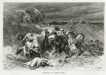 A Ghazou vagy razzia kézzel fosztogat. G. Vuillier metszet, a „pelerinage au Nedjed, az arab faj bölcsője” című történet illusztrálására, Lady Anna Blunttól, 1878-1879-ben, megjelent a Tour du monde-ban, Edouard Charton (1807-) irányításával.
