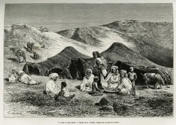 Vezetőm nezlája (rokona). G. Vuillier metszete V. Largeau Algériai Szahara című, 1874-1878 közötti művének illusztrálására, megjelent a Le Tour du monde-ban Édouard Charton (1807-1890) irányításával
