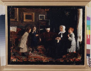 Colin Maillard. Gavriil Fjodorovics Rybakov (1859-?) festménye, olaj, vászon, 1880 körül. 19. századi orosz művészet. Állami Orosz Múzeum, Szentpétervár.