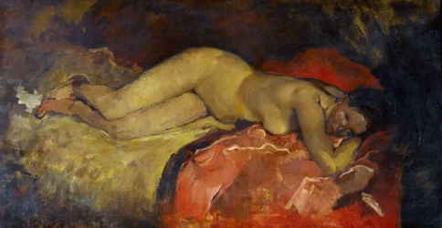 "Nu lange" (Fekvő akt) George Hendrik Breitner (1857-1923) festménye - kb 1887 - Olaj, vászon - Mérete 134x224,5 cm Gemeentemuseum Den Haag (Hága) Hollandia