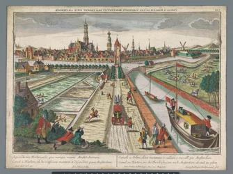 Kilátás az Amszterdam-csatornára Haarlemben Canal zu Harlem, wed die Threckschuijten after Amsterdam ab und zu gehen (cím a tárgyon) Haarlem (sorozat címe)