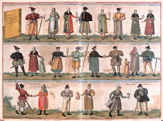 Férfi és női jelmezek - Georg Braun "Civitates Orbis Terrarum" című művében, Köln 1617.