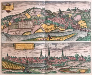 Essen és Werden, Németország - Georg Braun "Civitates Orbis Terrarum" című művében, Köln 1617.