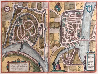 Grenoble - Romans sur Iser, Franciaország, Georg Braun "Civitates Orbis Terrarum" című művében, Köln 1617.