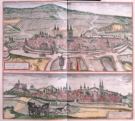 Halberstadt és Quedlinburg, Németország - Georg Braun "Civitates Orbis Terrarum" című művében, Köln 1617.