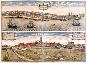 Helsingor (Helsimor - Hamlet), Dánia - Georg Braun "Civitates Orbis Terrarum" című művében, Köln 1617.