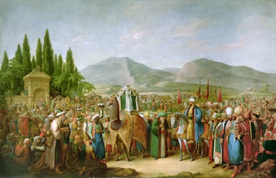 Emir Bechir Shihab II, Libanon uralkodója, tisztelegve Ibrahim pasának, Szent Jean dAcre előtt 1831-ben