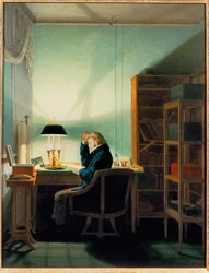 Man reading under the lamplight (festmény vászonra)