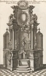 Monumentális oltár rajza, c. tábla a "Különböző új leltárból...", nyomtatva 1750-56 körül.