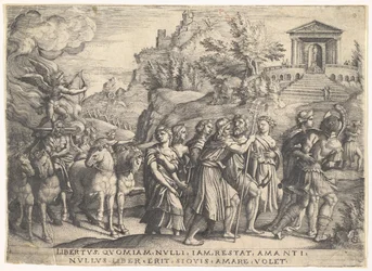 A szerelem diadala: négy ló hintót húz Ámorral a füstölgő platón..., kb. 1539.