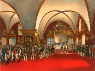 Koronázási lakoma a moszkvai Kreml Fazettás Palotájának termében, 1856.