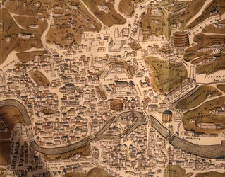 Róma városa, térképtábla, részlet a Civitates orbis terrarum, A világ városaiból, George Braun (1541-1622) és Franz Hogenberg (1535-1590), aktív Kölnben, metszet, Olaszország