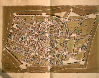Lucca, a világ városaiból, Georg Braun és Franz Hogenberg, metszet