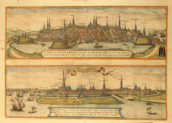Lübeck és Hamburg térképe Georg Braun világtérképéről