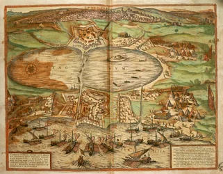 Tunisz térképe, Tunézia, a világ városából, Georg Braun és Franz Hogenberg, metszet