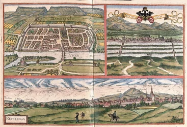 Heilbronn (Németország), Mulhouse (Franciaország) és Reutlingen (Németország) (metszet)