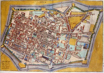 Plan de Lucques en 1585. Atlas de Braun & Hogenberg.