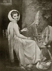 Lady Hamilton a Pörgető szerepében, Thomas Cheesman metszetében, Alfred Whitman „The Print-Collector