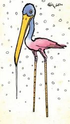 Gólya kalibrált szárral, 1970-es évek (inidán tinta átlátszóságon, gouache felett a kártyán)