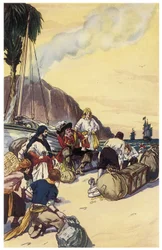 Henry Morgan kalóz megosztja a Maracaibo-illusztráció kincsét George Albert Williams (1875-1932) „The Pirates of Panama or the Buccaneers of America” című művéből, 1914