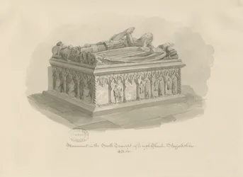 Leigh-templom – Sir John Aston emlékműve: szépia rajz, 1841
