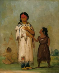 Assiniboin nő és gyermek, 1832.