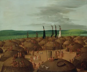 Mandan falu madártávlatból, 1800 mérföldre St. Louis felett