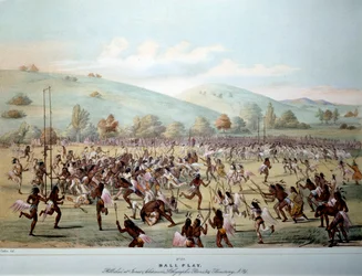 Amerika indiánja: labdajáték a vörös bőrök törzsében. George Catlin (1794-1872) nyomata 19. századi magángyűjtemény