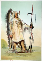 Amerika indiánjai: Mah-To-Toh-Pa (Mah To Toh Pa), a második mandán főnök ruhája. Illusztráció: George Catlin (1794-1872)