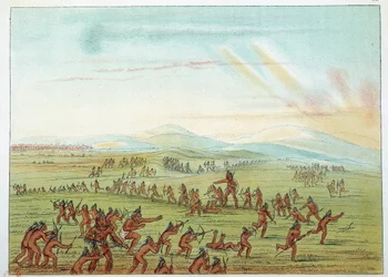 Amerika indiánjai: vadászat oktatása 7 és 15 év közötti mandán gyerekeknek. Illusztráció: George Catlin (1794-1872)