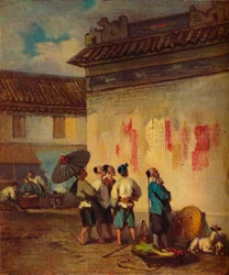 Coolies egy kiáltványt olvas, Makaó, 1840