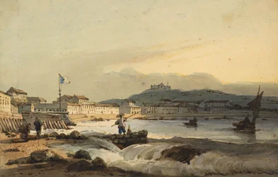 A Praia Grande, Makaó, délről, Szent Péter erőddel balra, 1830-1845