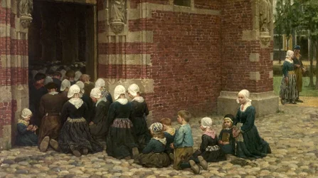 Nagymise egy halászfaluban a Zuiderzee partján, Hollandia, 1876