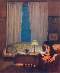 Olvasás lámpafénynél, Alkonyat: enteriőr, 1909