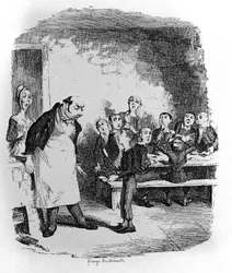 Illusztráció: Charles Dickens (1812-1870), George Cruikshank (1792-1878) „Oliver Twist” (Olivier).