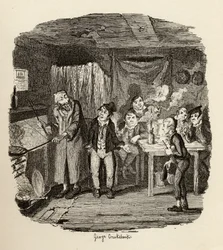 Olivert mutatta be a tekintélyes öregúrnak Charles Dickens (1812-70) „The Adventures of Twist” című könyvéből, 1838, Chapman und Hall, 1901